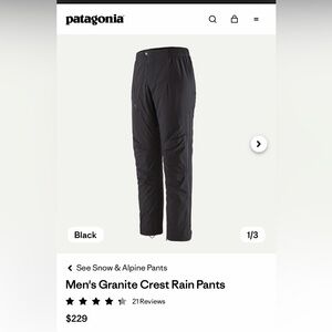 NWT Patagonia Men's Black Granite Crest Rain Pants - S